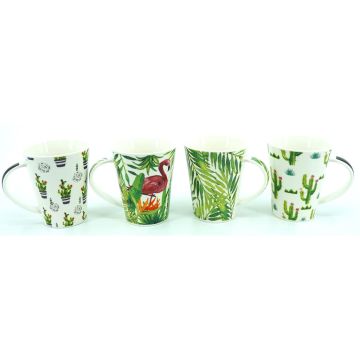 Porcelein mug tropical x4